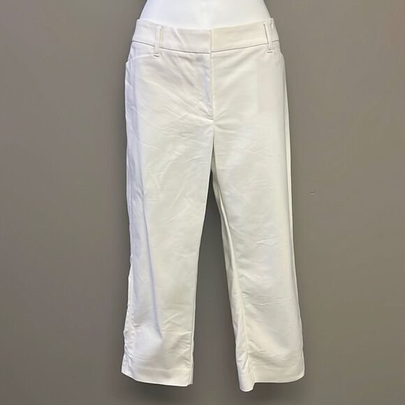 White House Black Market Cream “Perfect Form” Straight Crop Pants- Size 12 - Picture 1 of 15